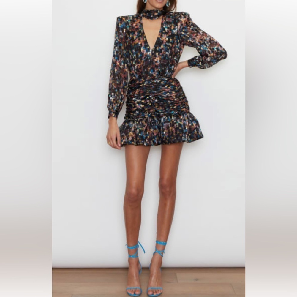 Ronny Kobo Collection Black Multicolor Long Sleeve Dress Size Small
